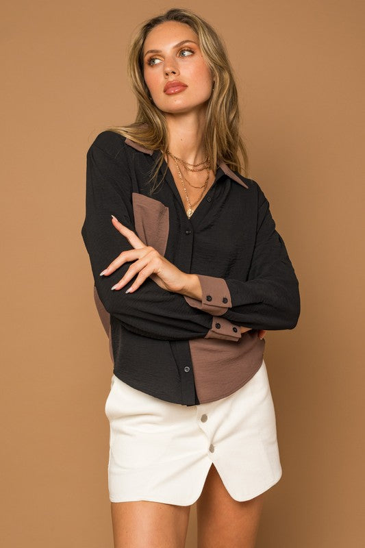 No Comparison Contrast Button Down Top