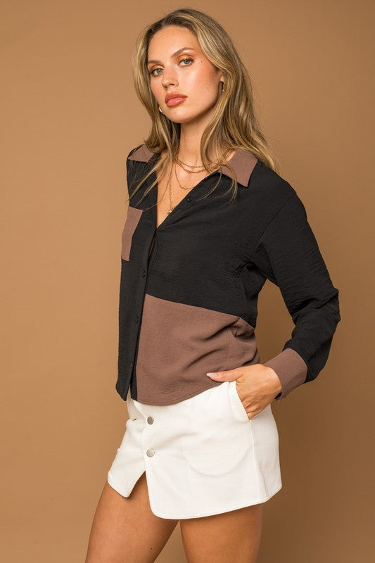 No Comparison Contrast Button Down Top