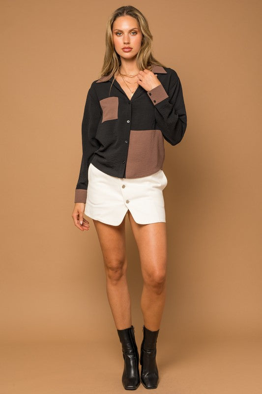 No Comparison Contrast Button Down Top