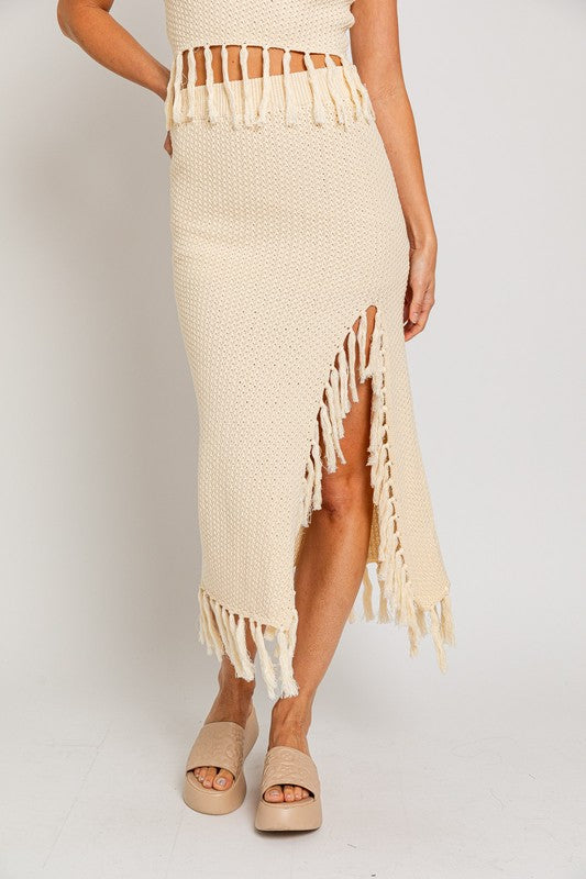 Paradise Perfect Tassel Crochet Midi Skirt