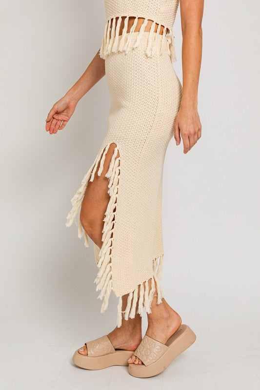 Paradise Perfect Tassel Crochet Midi Skirt