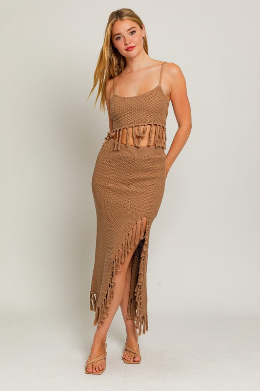 Paradise Perfect Tassel Crochet Midi Skirt