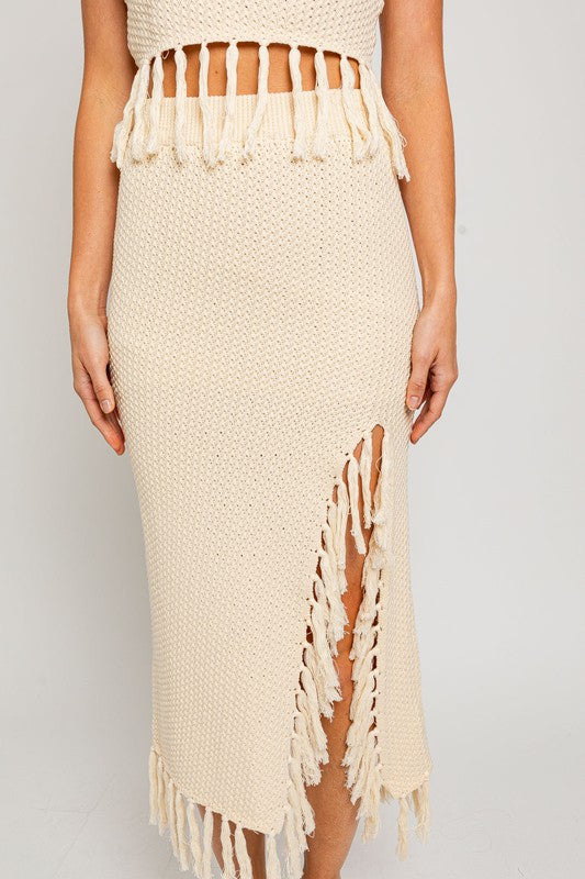 Paradise Perfect Tassel Crochet Midi Skirt