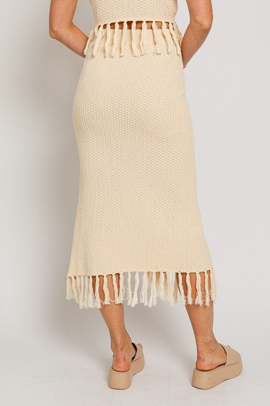 Paradise Perfect Tassel Crochet Midi Skirt