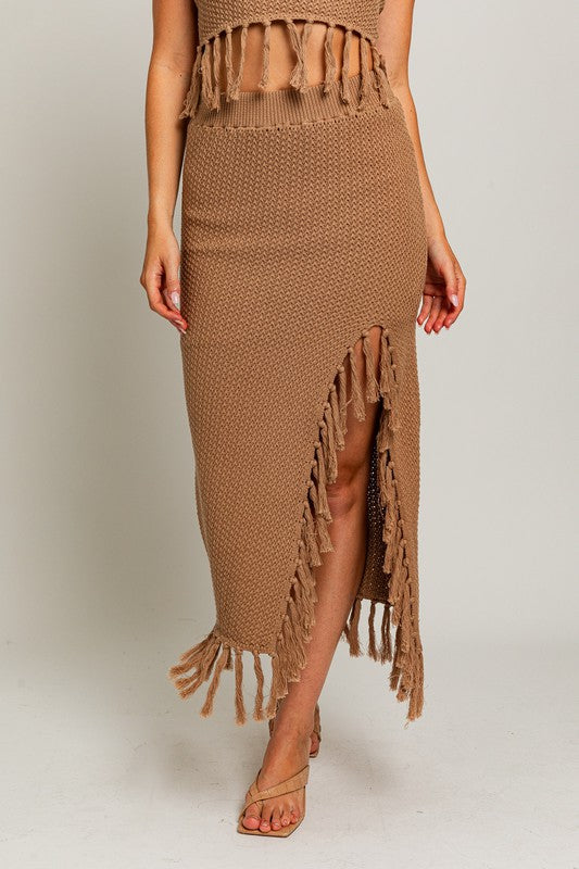 Paradise Perfect Tassel Crochet Midi Skirt