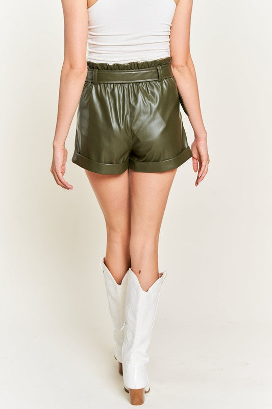 High Roller Belted Faux Leather Short