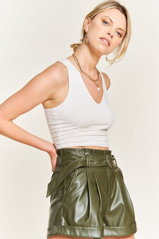 High Roller Belted Faux Leather Short