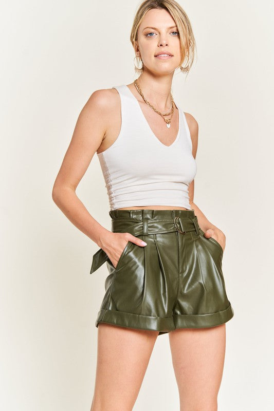 High Roller Belted Faux Leather Short